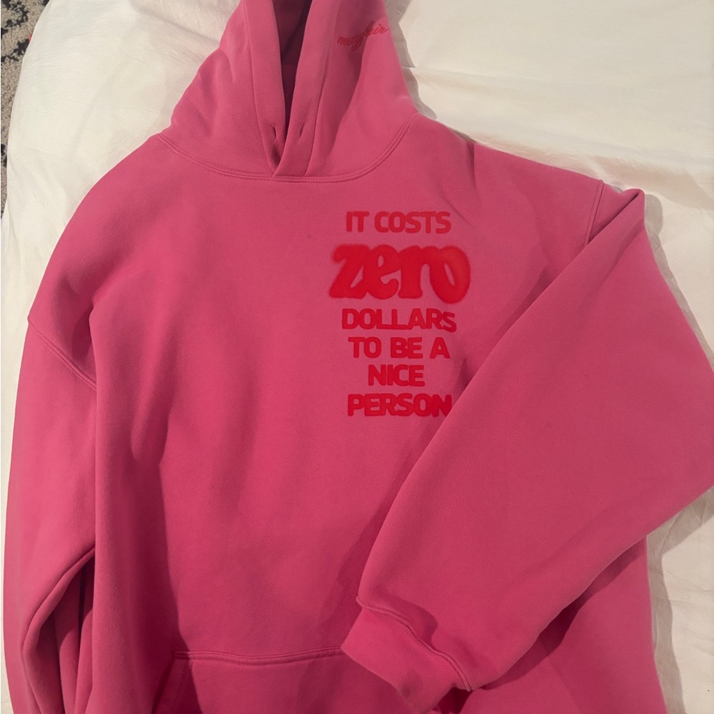 Pink Hoodie with Red Text